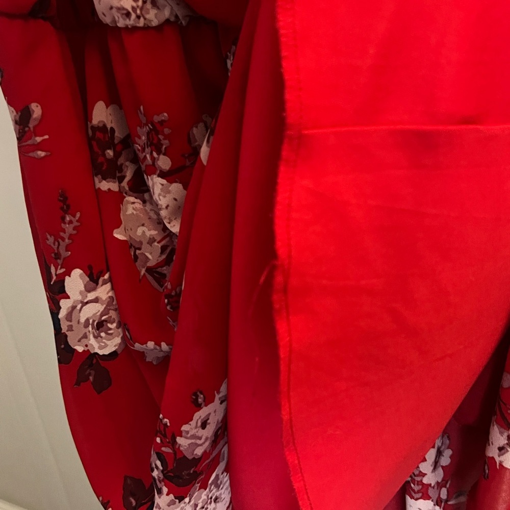 Blue rain red floral above knee halter dress - Picture 4 of 4